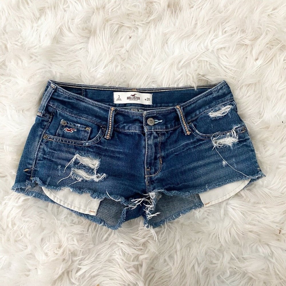 Hollister short medium wash distressed mid rise shorts pocket size 3 / 26